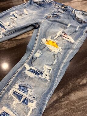 Amiri Jeans Men Size 38 Bandana Patches Distressed Denim Slim Fit Designer